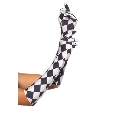 Satin Harlequin Elbow Length Gloves - worldclasscostumes