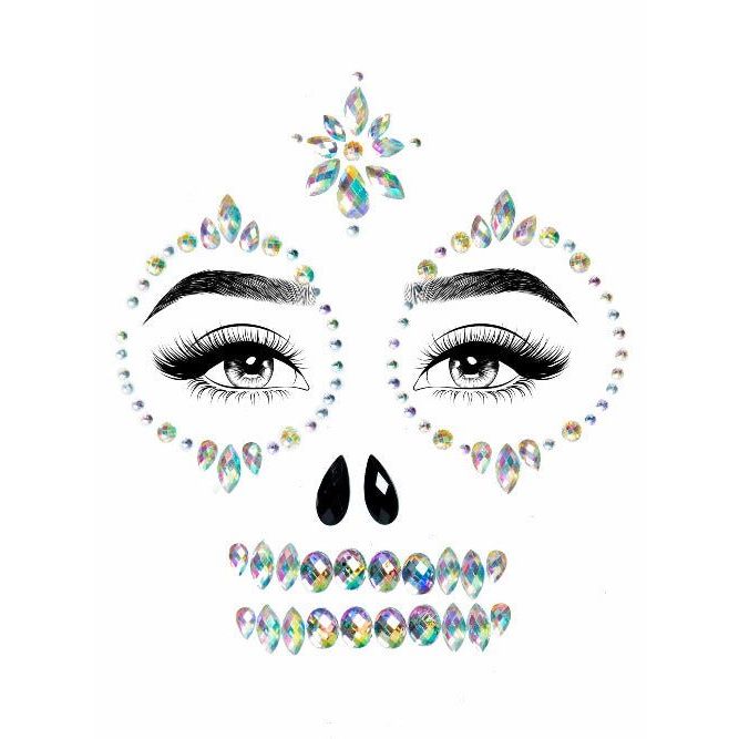 Skeleton Adhesive Face and Chest Jewel Stickers - worldclasscostumes