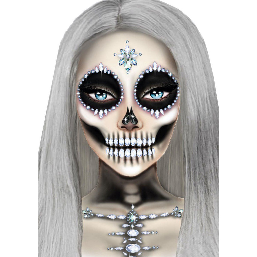 Skeleton Adhesive Face and Chest Jewel Stickers - worldclasscostumes
