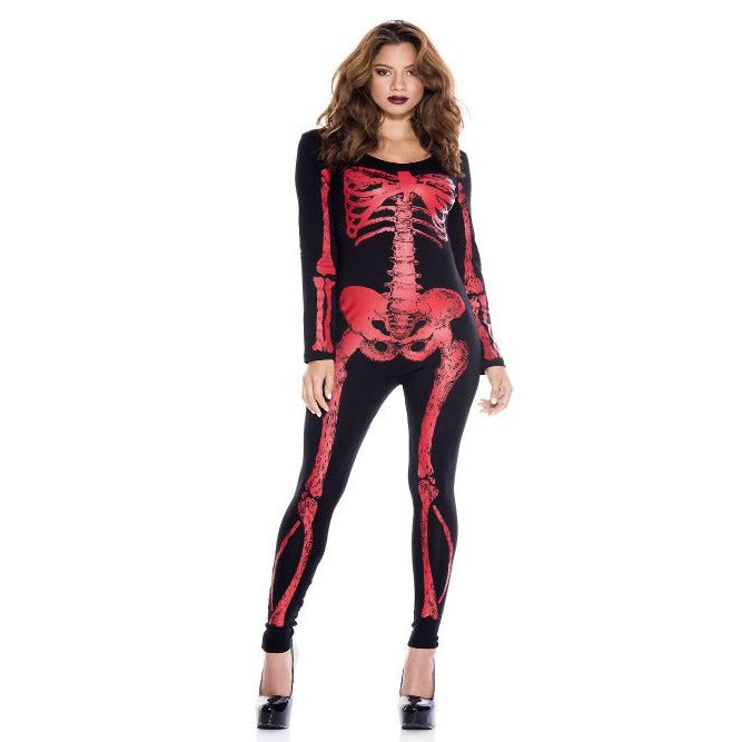 Skeleton Red Print Catsuit Women Costume - worldclasscostumes