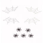 Spider web face jewels sticker designs featuring rhinestone crowns and starburst motifs.