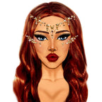 Star Sign Face Jewels Sticker on a model with gold star gems across the forehead and cheeks.