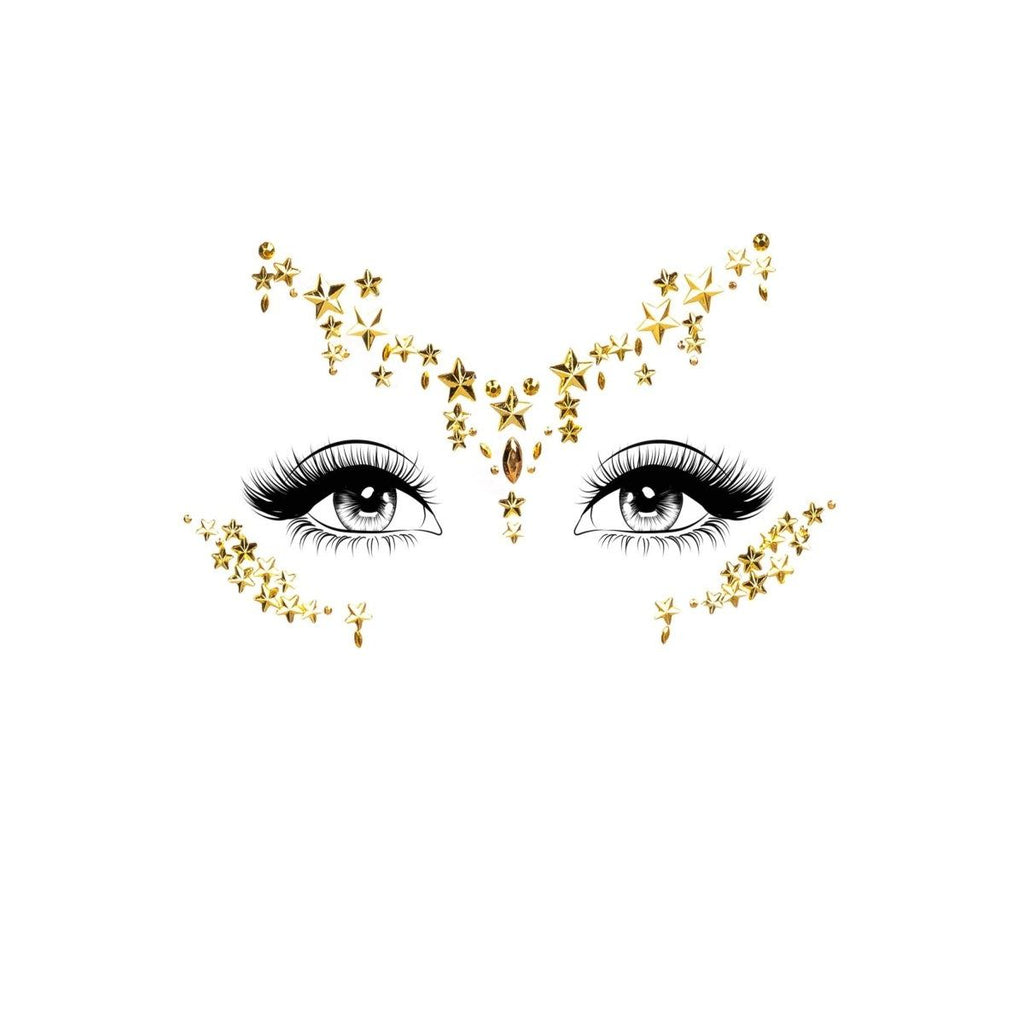 Star Sign face jewels sticker with gold star accents around eyes for festival looks