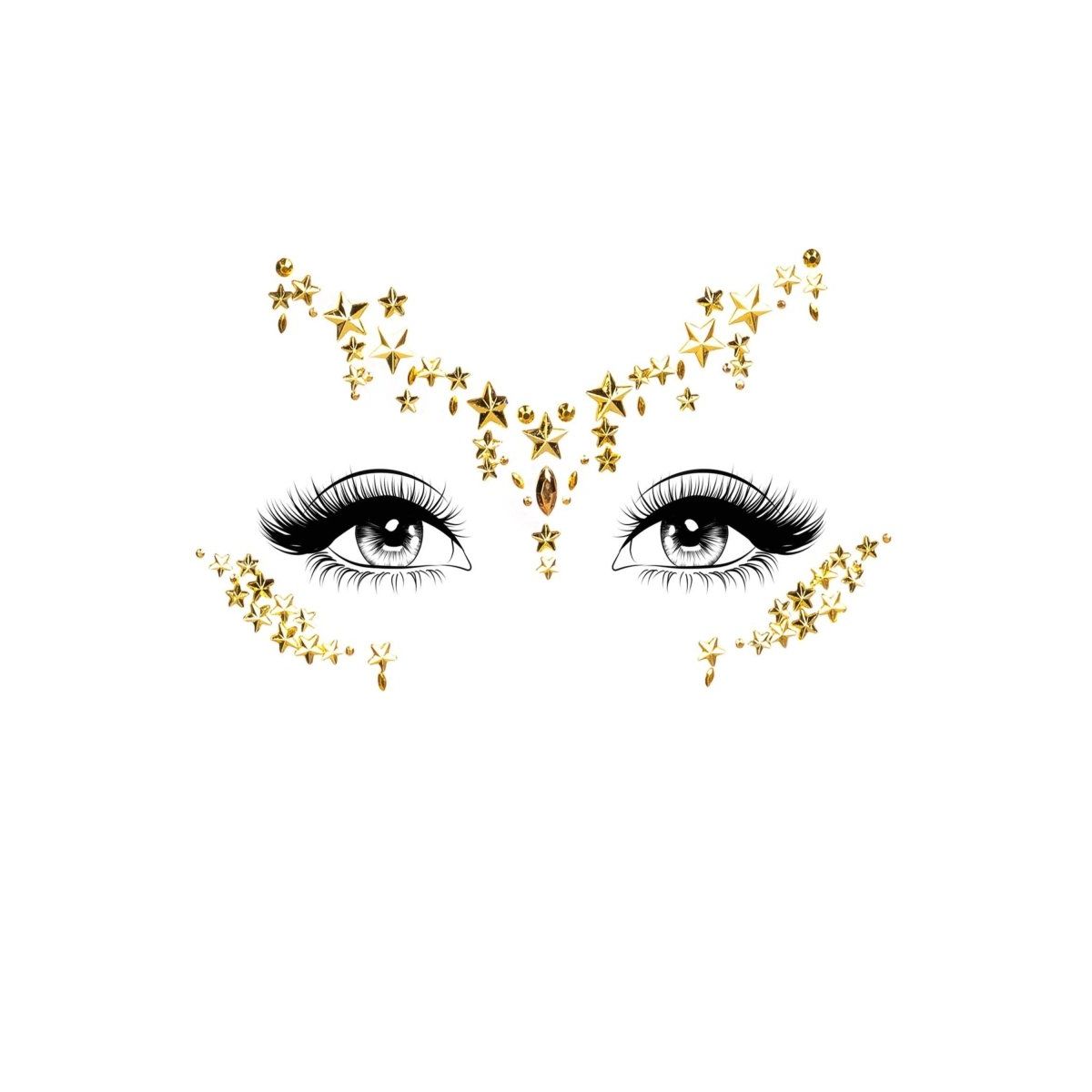 Star Sign face jewels sticker with gold star accents around eyes for festival looks