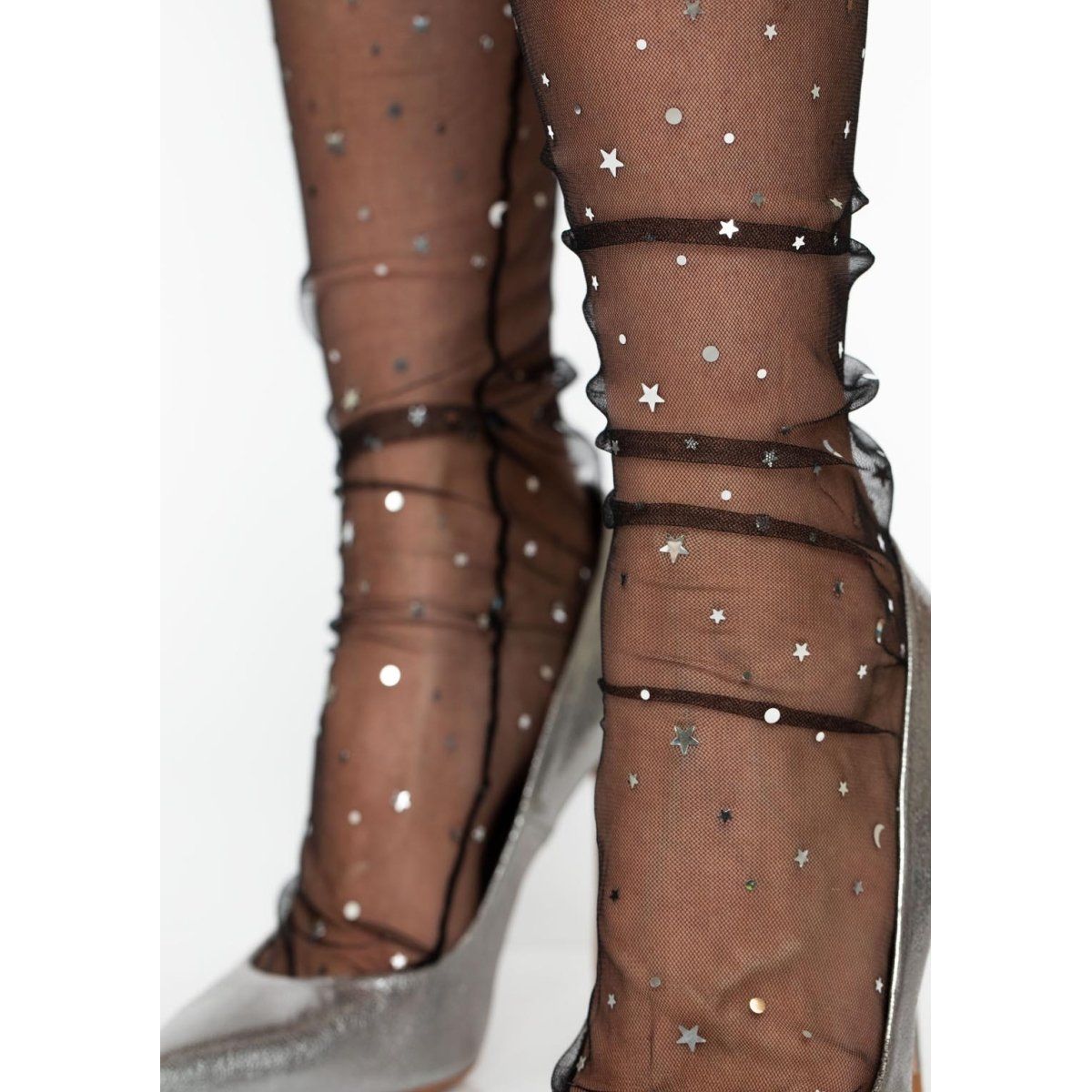 Stars And Moons Embellished Sheer Tulle Anklets Socks. - worldclasscostumes