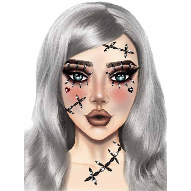 Stitches Adhesive Face Jewels Sticker - worldclasscostumes