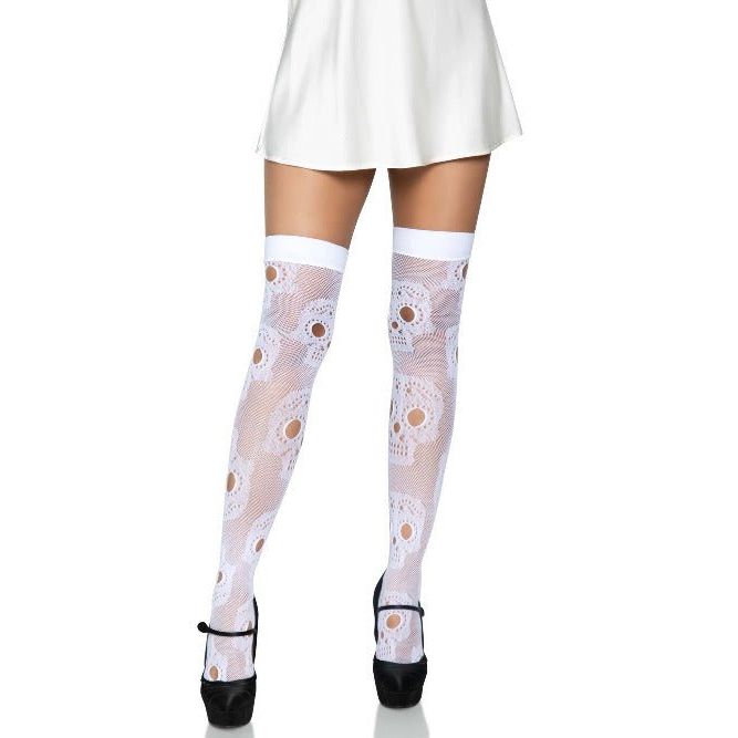 Sugar Skull Net Thigh Highs - worldclasscostumes