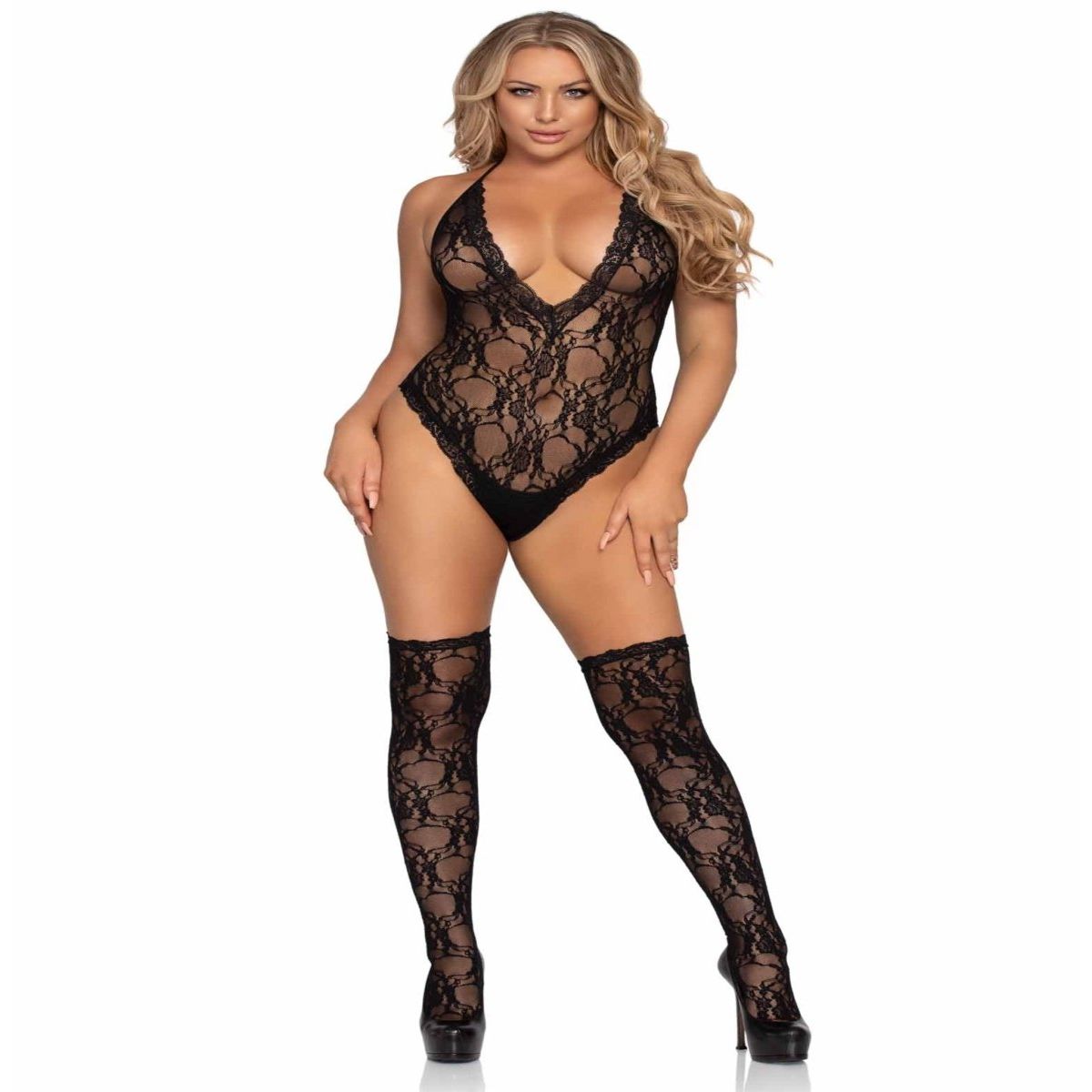 Sweet Romance Lace Teddy & Stockings Set - worldclasscostumes