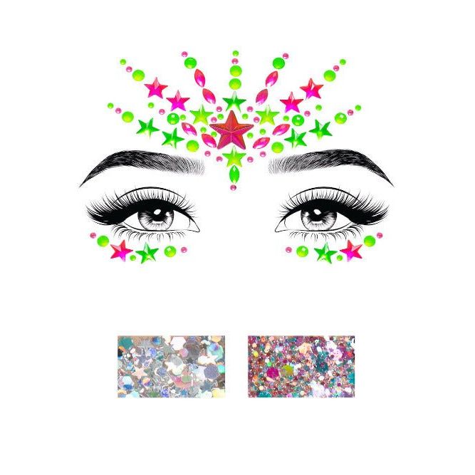 Vibe Neon Adhesive Black Light Face Jewel Sticker - worldclasscostumes