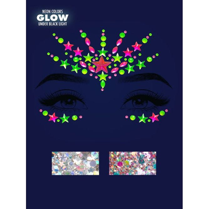 Vibe Neon Adhesive Black Light Face Jewel Sticker - worldclasscostumes