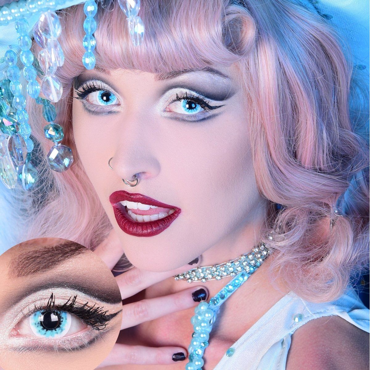 Wraith I - White & Blue Colored Contact Lenses - worldclasscostumes
